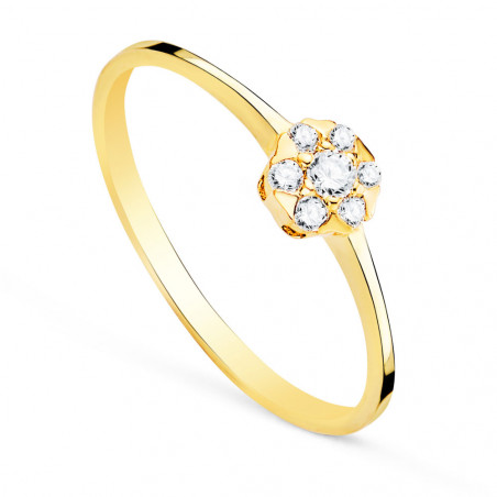 Bague Or 18 Carats 750 Jaune - Solitaire Diamant Accompagné