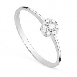 Bague Or 18 Carats 750 Blanc - Solitaire Diamant Accompagné