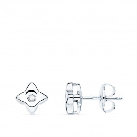 Boucles d'Oreilles Diamants Naturels 0.04 Carats - Or 18 Carats 750 Blanc - Puces Etoiles