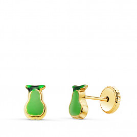 Boucles d'Oreilles Or 18 Carats 750 Jaune et émail - Poire