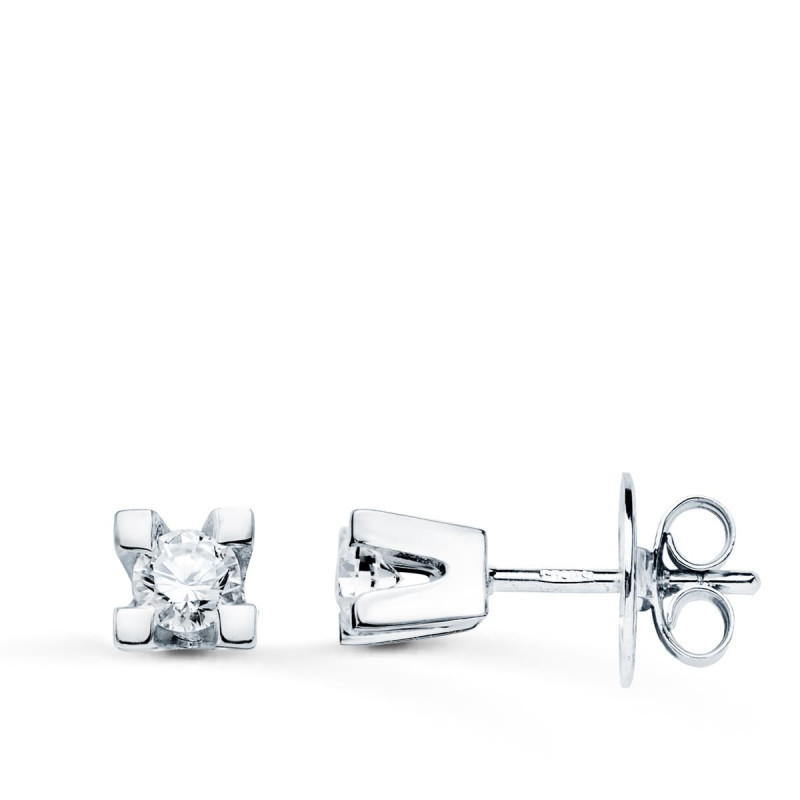 Boucles d'Oreilles Solitaires Diamants Naturels 0.20 Carats - Or 18 Carats 750 Blanc