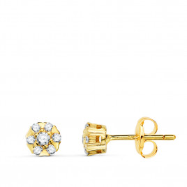 Boucles d'Oreilles Solitaires Accompagné Diamants Naturels 0.254 Carats - Or 18 Carats 750 Jaune