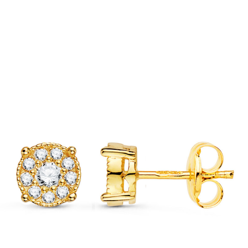 Boucles d'Oreilles Solitaires Accompagné Diamants Naturels 0.365 Carats - Or 18 Carats 750 Jaune