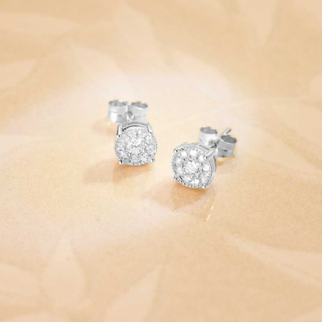 Boucles d'Oreilles Solitaires Accompagné Diamants Naturels 0.365 Carats - Or 18 Carats 750 Blanc