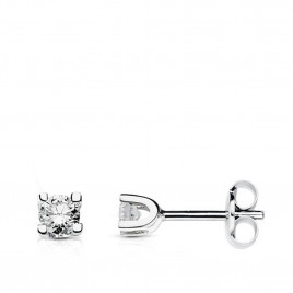 Boucles d'Oreilles Solitaires Diamants Naturels 0.12 Carats - Or 18 Carats 750 Blanc