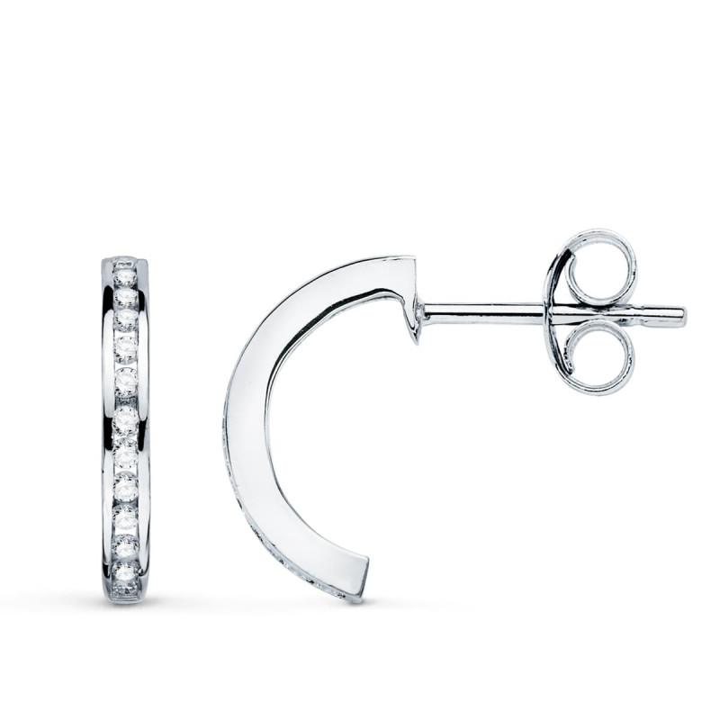 Boucles d'Oreilles Demi Créoles Diamants Naturels 0.224 Carats - Or 18 Carats 750 Blanc