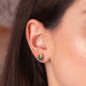 Boucles d'Oreilles Or 18 Carats 750 Jaune Motif Fleur - Malachite et Zirconium