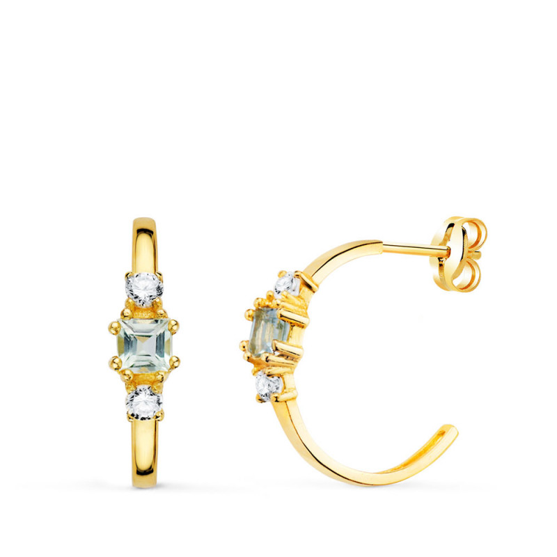 Boucles d'Oreilles Demi Créoles Aigues-Marines - Or 18 Carats 750 Jaune