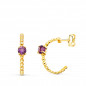 Boucles d'Oreilles Demi Créoles Améthystes - Or 18 Carats 750 Jaune