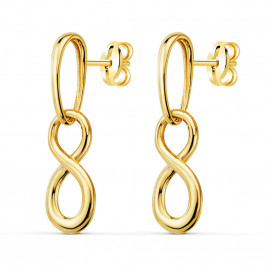 Boucles d'Oreilles Or 18 Carats 750 Jaune - Pendantes - Motif Infini Infinity