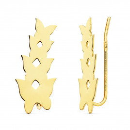 Boucles d'Oreilles Or 18 Carats 750 Jaune - Contours Grimpeurs - Papillons