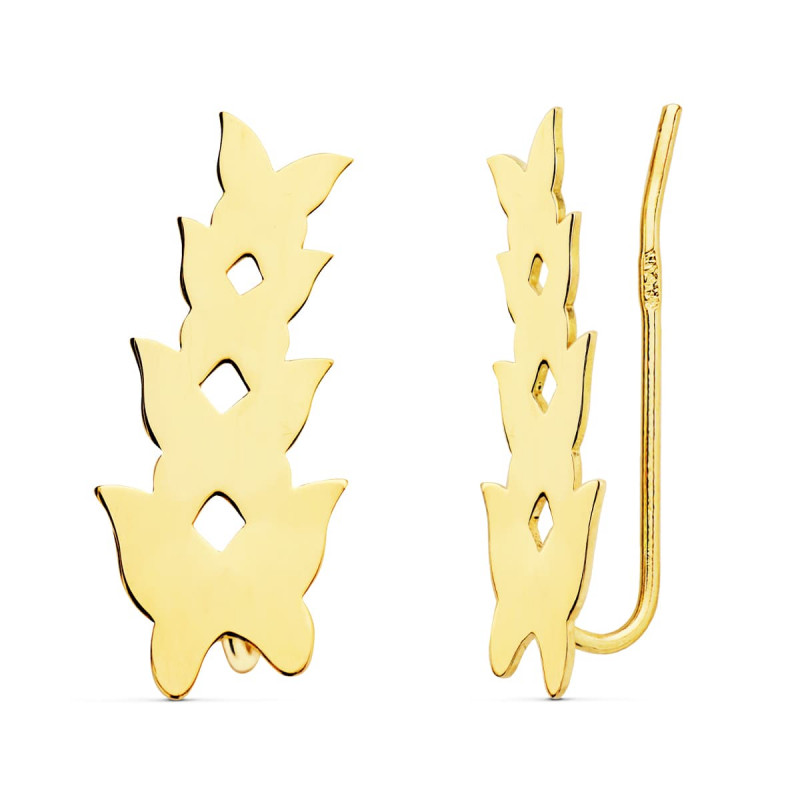 Boucles d'Oreilles Or 18 Carats 750 Jaune - Contours Grimpeurs - Papillons