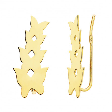 Boucles d'Oreilles Or 18 Carats 750 Jaune - Contours Grimpeurs - Papillons