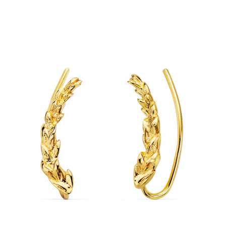 Boucles d'Oreilles Or 18 Carats 750 Jaune - Contours Grimpeurs - Feuilles