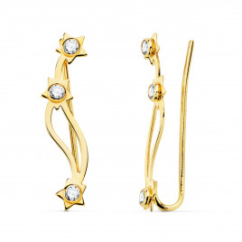 Boucles d'Oreilles Or 18 Carats 750 Jaune - Contours Grimpeurs - Etoiles