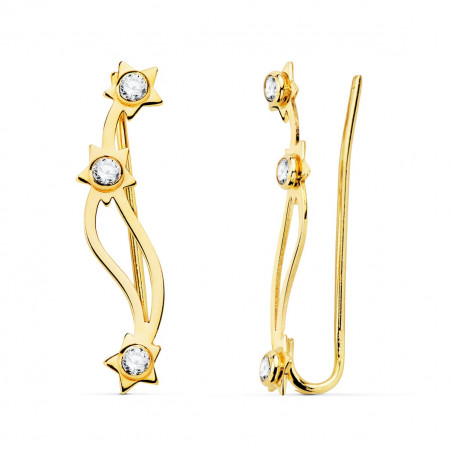 Boucles d'Oreilles Or 18 Carats 750 Jaune - Contours Grimpeurs - Etoiles