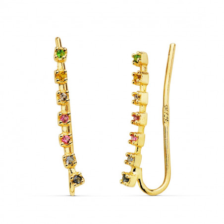 Boucles d'Oreilles Or 18 Carats 750 Jaune - Contours Grimpeurs - Multicolores