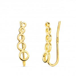 Boucles d'Oreilles Or 18 Carats 750 Jaune - Contours Grimpeurs - Motifs Ronds