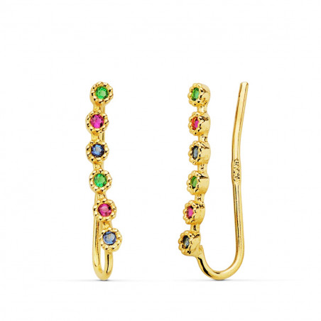 Boucles d'Oreilles Or 18 Carats 750 Jaune - Contours Grimpeurs - Multicolores