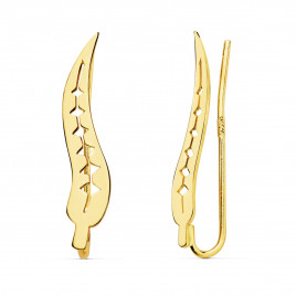 Boucles d'Oreilles Or 18 Carats 750 Jaune - Contours Grimpeurs - Feuilles