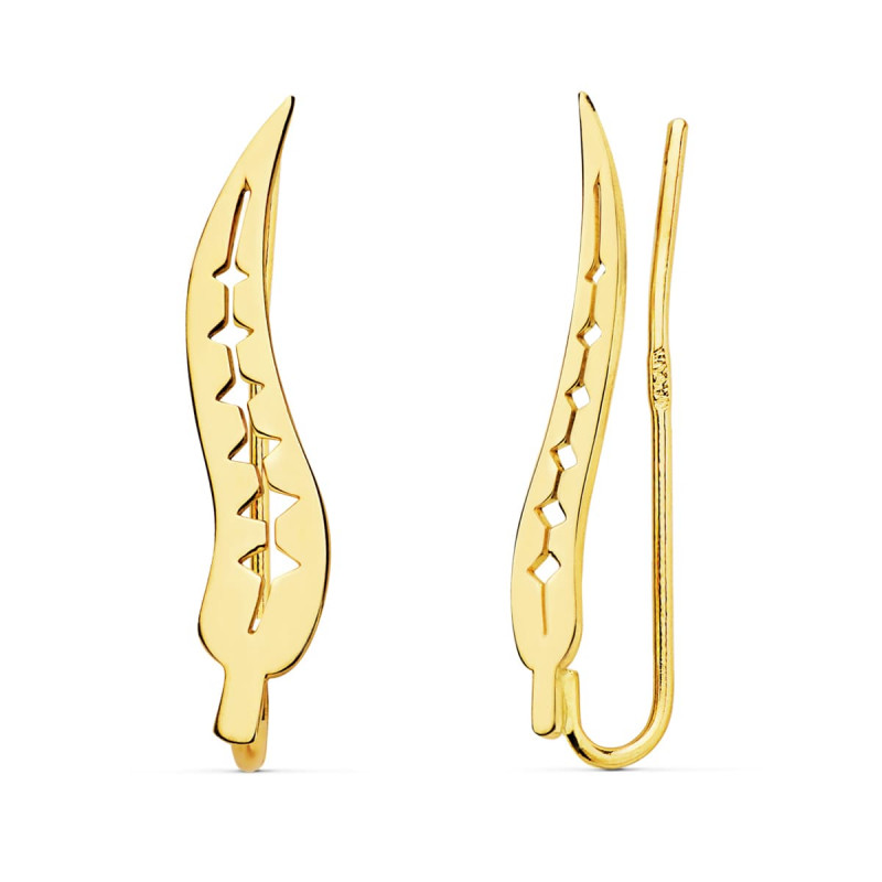 Boucles d'Oreilles Or 18 Carats 750 Jaune - Contours Grimpeurs - Feuilles