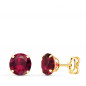 Boucles d'Oreilles Or 18 Carats 750 Jaune - Zirconiums Rouge Rubis