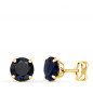 Boucles d'Oreilles Or 18 Carats 750 Jaune - Zirconiums Bleu Saphir