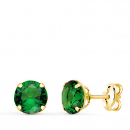 Boucles d'Oreilles Or 18 Carats 750 Jaune - Zirconiums Vert Emeraude