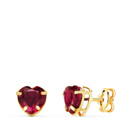 Boucles d'Oreilles Or 18 Carats 750/000 - Zirconiums Rouge Rubis