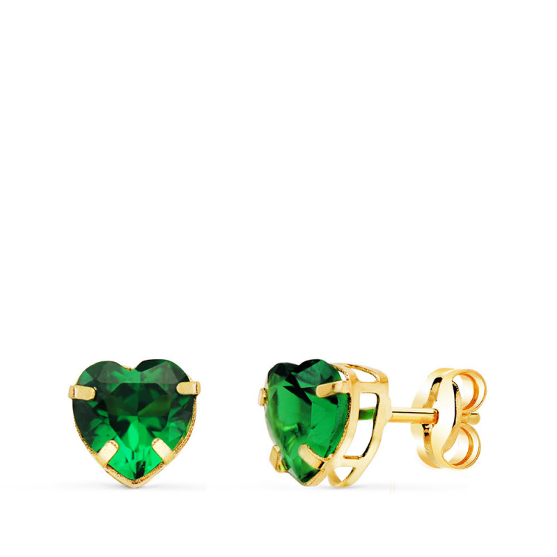 Boucles d'Oreilles Or 18 Carats 750/000 - Zirconiums Vert Emeraude