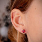 Boucles d'Oreilles Or 18 Carats 750/000 - Zirconiums Rouge Rubis