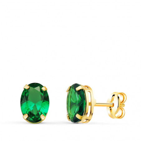 Boucles d'Oreilles Or 18 Carats 750/000 - Zirconiums Vert Emeraude