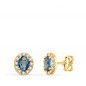 Boucles d'Oreilles Or 18 Carats 750 Jaune - Zirconiums Bleu Topaze