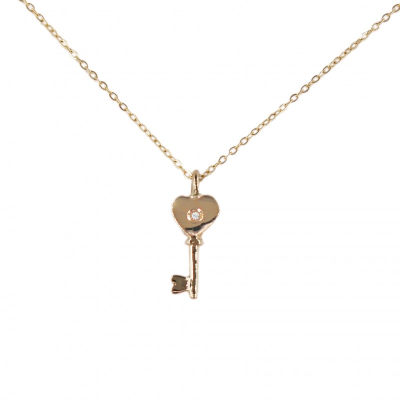 Collier Femme Or Jaune et Diamant - Pendentif Clé d'Amour