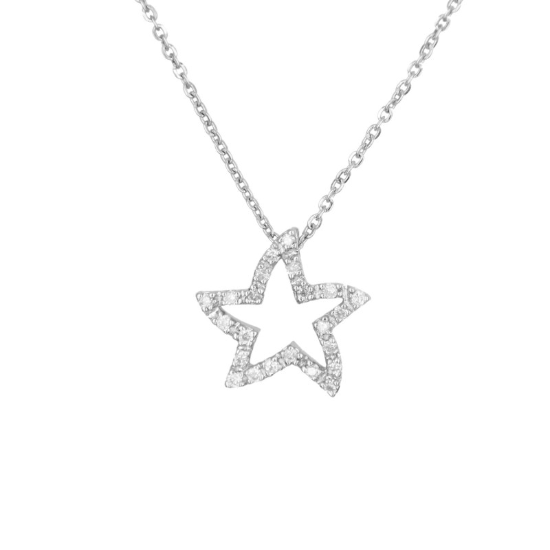 Collier Etoile Or Blanc et Diamant - Femme