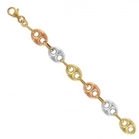 Bracelet 3 Ors - Or Tricolore - Grain de Café Jaune, Blanc et Rose - Femme