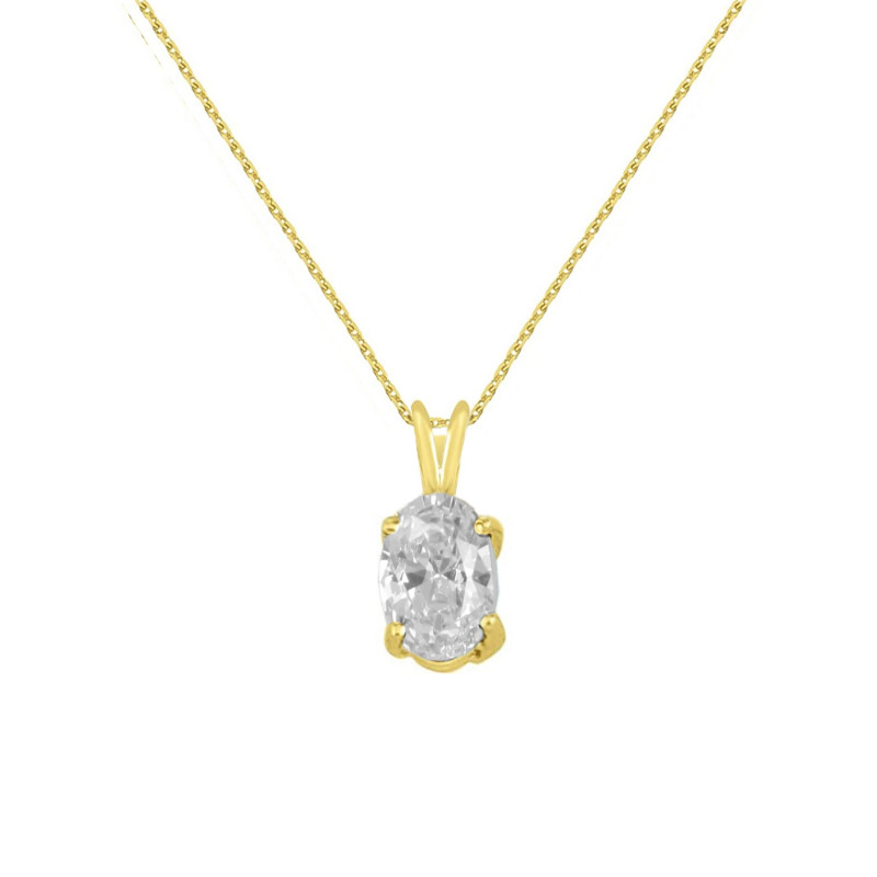 Pendentif Or Jaune Zirconium Ovale - Femme - Chaine Offerte