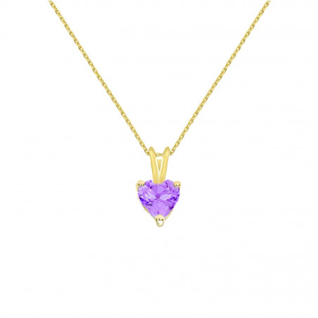 Pendentif Or Jaune Améthyste Coeur - Femme - Chaine Offerte