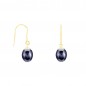 Boucles d'Oreilles Or Jaune Perles de Culture Noire - Dormeuses