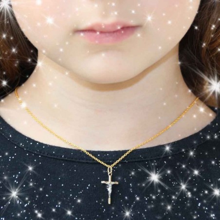 Collier - Médaille Christ sur la Croix Or Bicolore - Femme ou Enfant