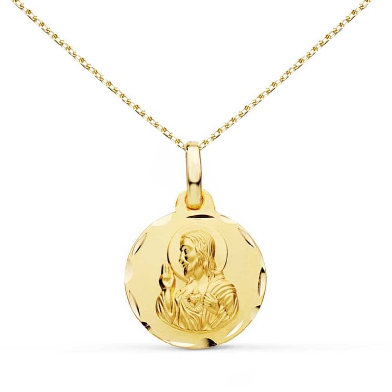 Collier - Médaille Sacré Coeur de Jésus Or Jaune - Chaîne Dorée - Gravure Offerte