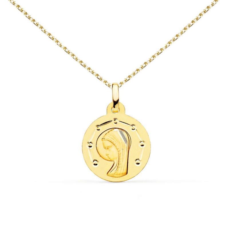 Collier - Médaille Vierge Or Jaune - Chaîne Dorée - Gravure Offerte