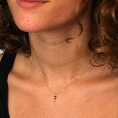 Collier Femme Or Jaune et Diamant - Pendentif Clé d'Amour