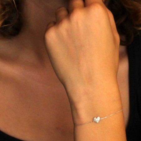 Bracelet Or Blanc et Diamants - Motif Coeur