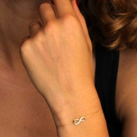 Bracelet Or Jaune - Motif Infini Pavé de Zirconiums - Femme