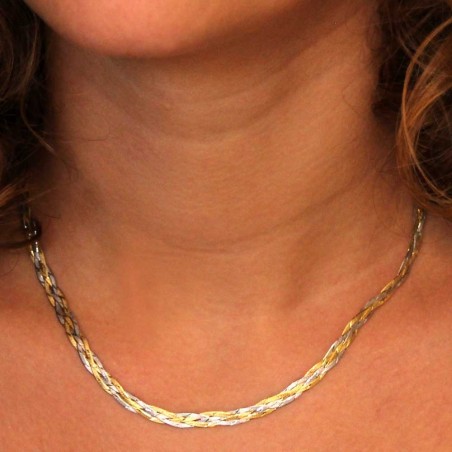 Collier Tresse Deux Ors - Or Bicolore Jaune et Blanc - Femme