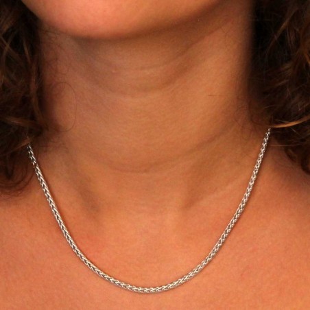 Collier Femme Maille Palmier - Or Blanc