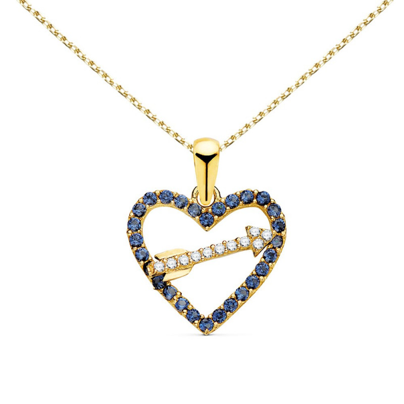 Collier - Pendentif Or 18 Carats 750/000 Jaune  - Coeur et Flèche - Chaine Dorée