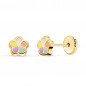 Boucles d'Oreilles Or 18 Carats 750/000 Jaune Motif Fleur - Fille