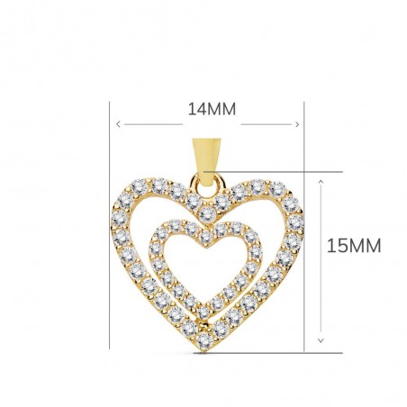 Collier - Pendentif Or 18 Carats 750/000 Jaune  - Coeur Double - Chaine Dorée